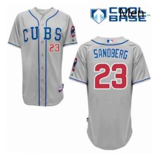 Mens Majestic Chicago Cubs 23 Ryne Sandberg Authentic Grey Alternate Road Cool Base MLB Jersey